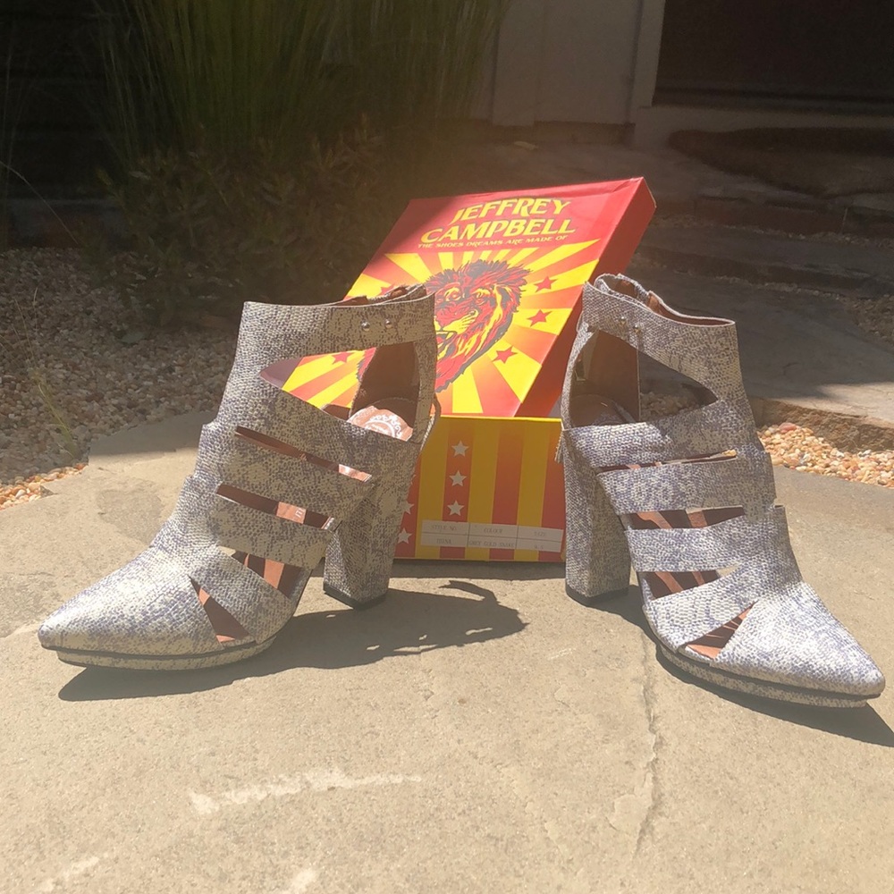 Jeffrey Campbell grey/gold snake heels size 9.5